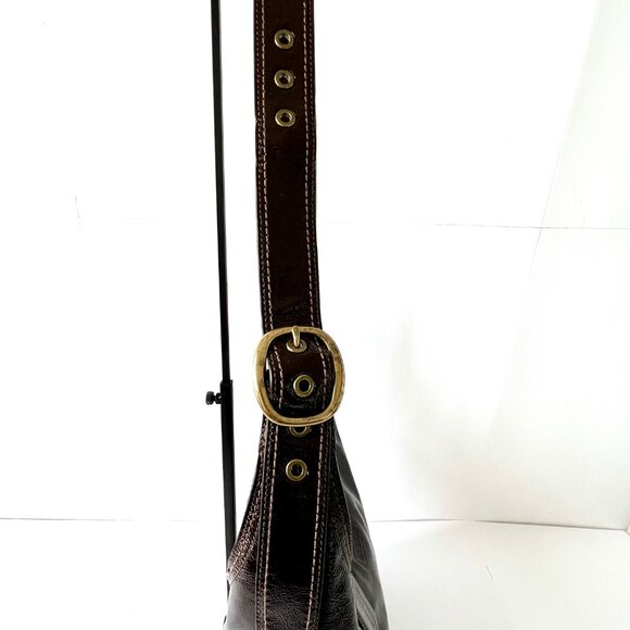 Coach Brown Patent Leather Crinkle Texture Hobo & Crossbody Bag, C0873-12387 EUC - Picture 7 of 16